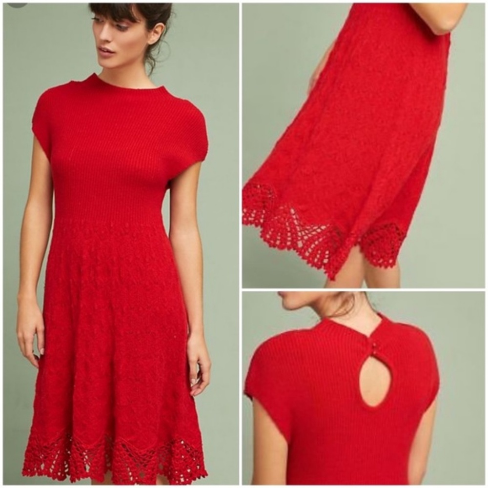 New Anthropologie Oda Sweater Dress Red  XS P